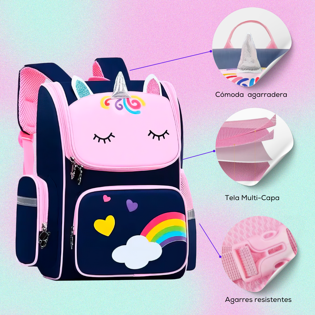 Mochila Escolar Unicornio Juvenil de Gran Capacidad con Bolsillos Laterales