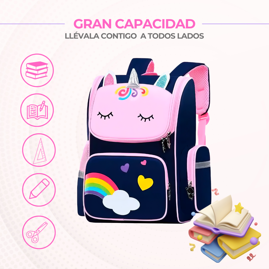 Mochila Escolar Unicornio Juvenil de Gran Capacidad con Bolsillos Laterales