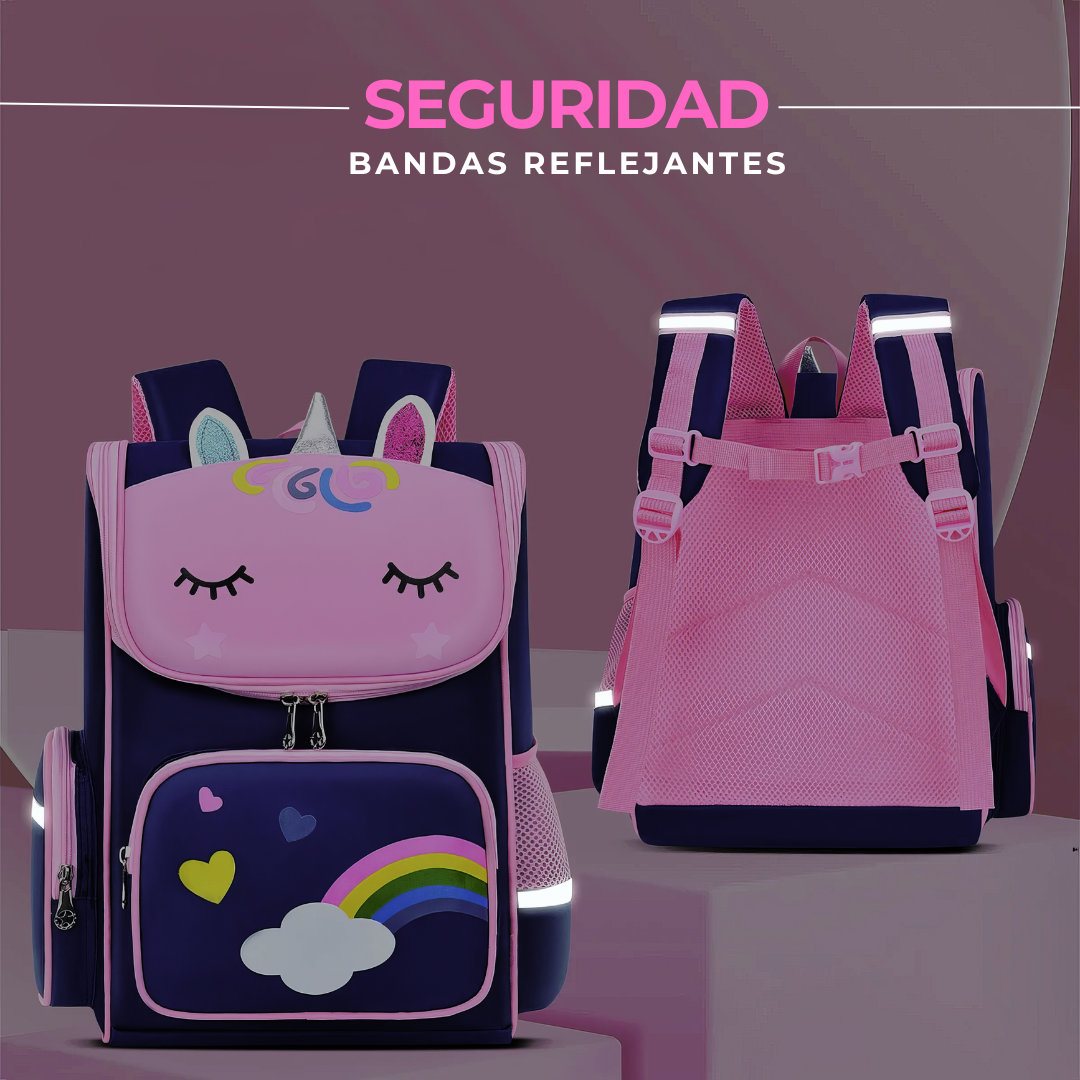 Mochila Escolar Unicornio Juvenil de Gran Capacidad con Bolsillos Laterales