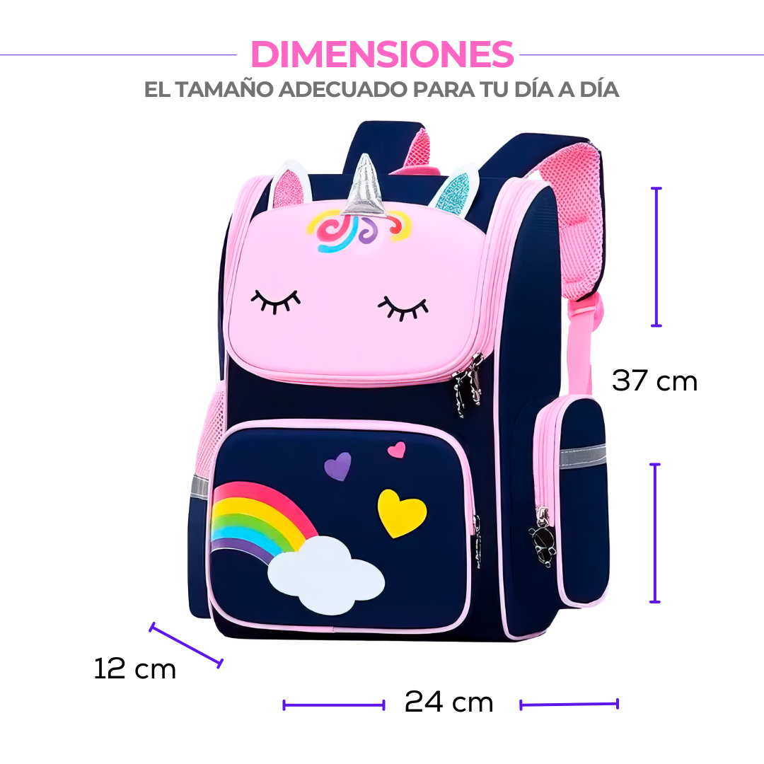 Mochila Escolar Unicornio Juvenil de Gran Capacidad con Bolsillos Laterales